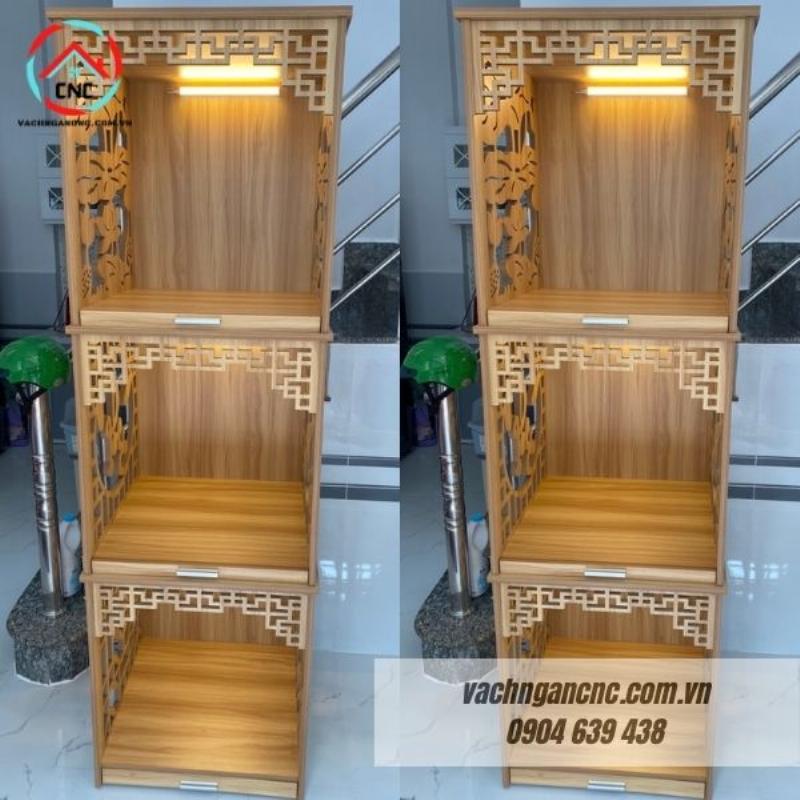 Mẫu tủ thờ gỗ công nghiệp tích hợp ngăn kéo và cánh tủ cho không gian thờ cúng gọn gàng
